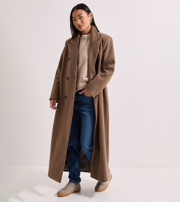 Petite Double Breasted Long Sleeves Maxi Coat
