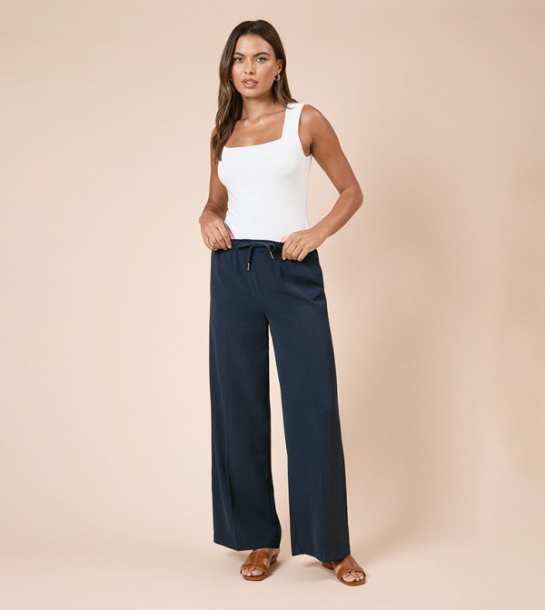Drawstring Waist Wide Leg Trousers