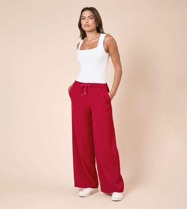 Drawstring Waist Wide Leg Trousers