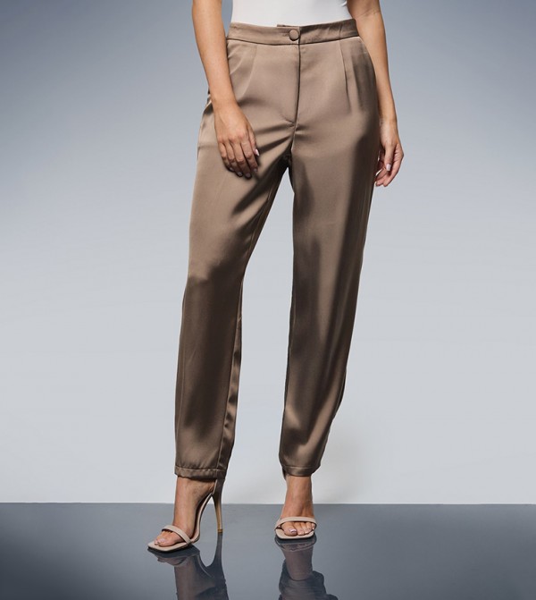 High Waist Satin Tapered Trousers