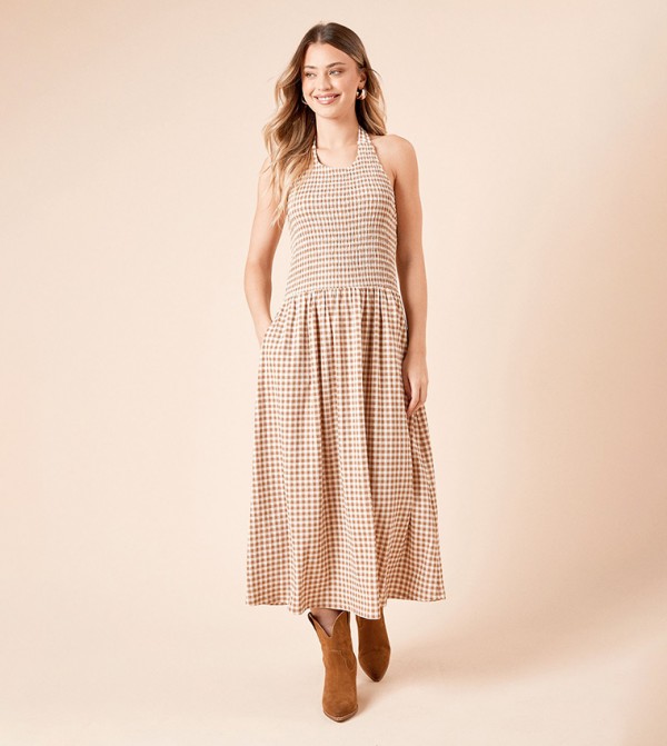 فستان ميدي بياقة هالتر 