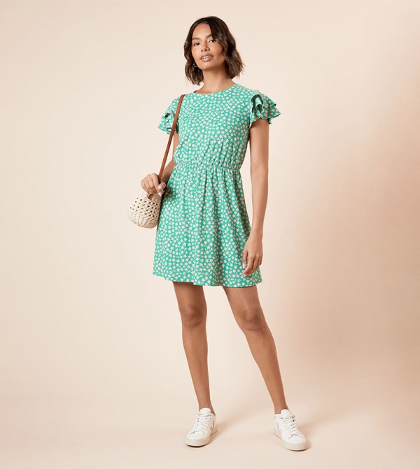 Polka Dots Double Angel Sleeves Mini Dress