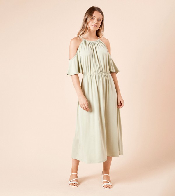 Cold Shoulder Halterneck Midi Dress