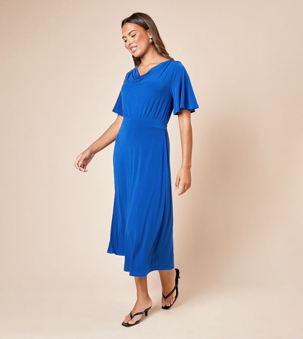 Cowl Neck Tie Back Midi Dress