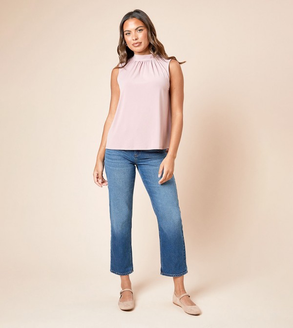 Solid High Neck Tie Back Top