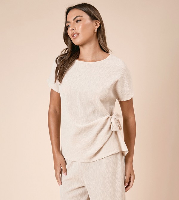 Knot Tie Side Short Sleeves Top