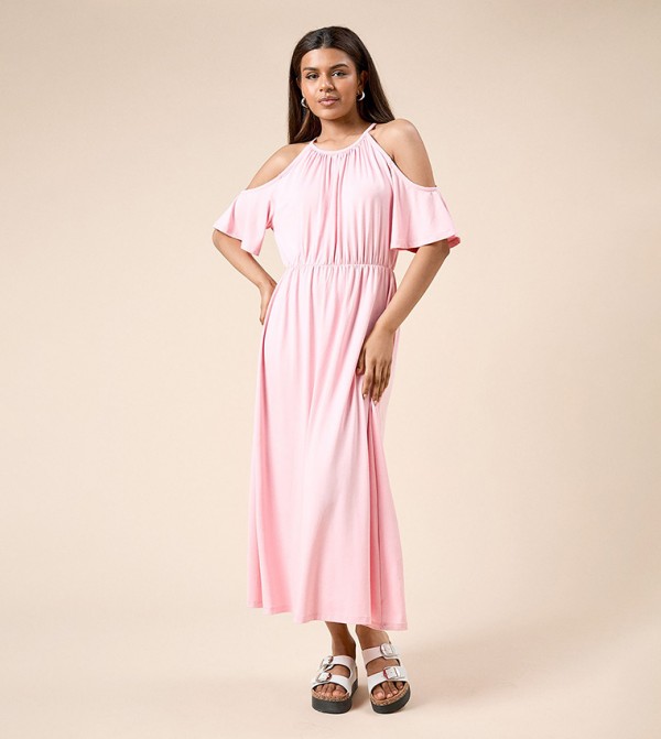 Petite Cold Shoulder Halterneck Midi Dress