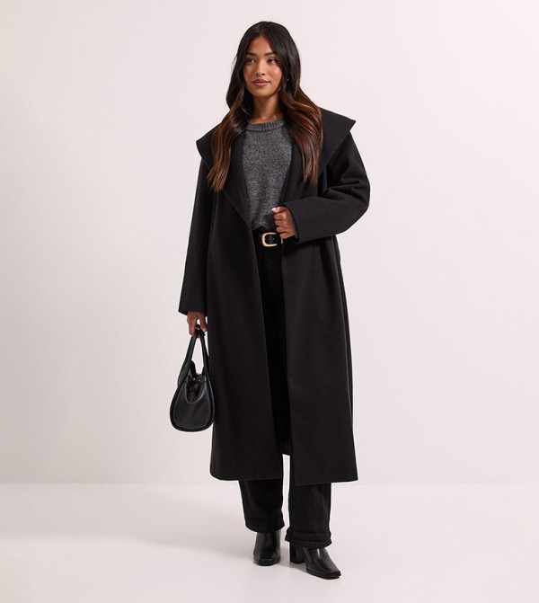 Petite Long Sleeves Shawl Belted Coat
