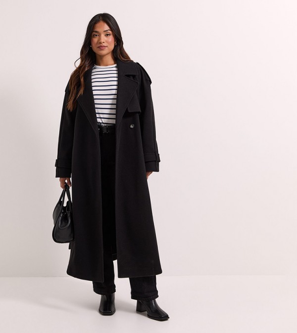 Petite Belted Long Sleeves Trench Coat