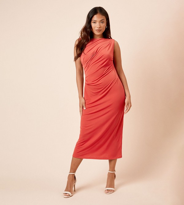Petite Ruched Side Slinky Midi Dress