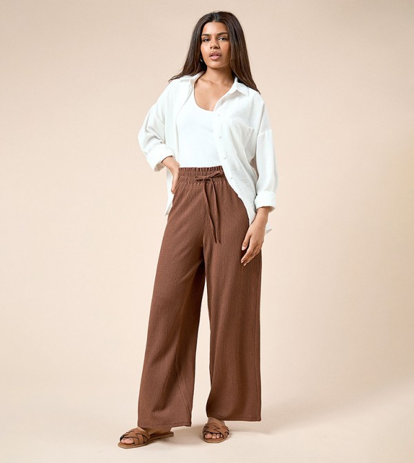 Petite Belted Wide Leg Trousers