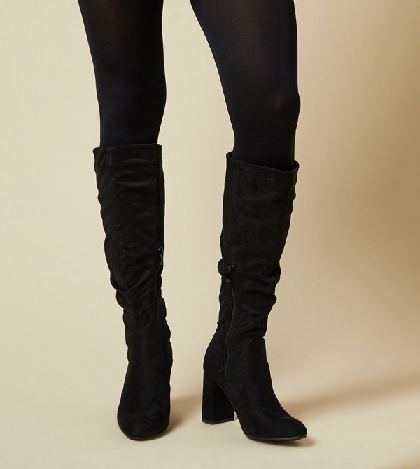 Keris Faux Suede Block Heel Knee High Boots