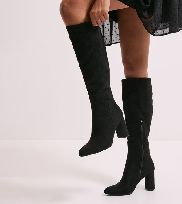 Liliana Almond Toe Block Heel Knee High Boots