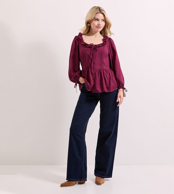 Frill Neck Button Down Top