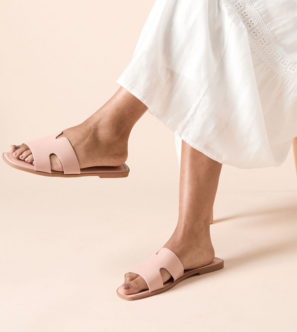 Freida Faux Leather Cutout Slide Sandals