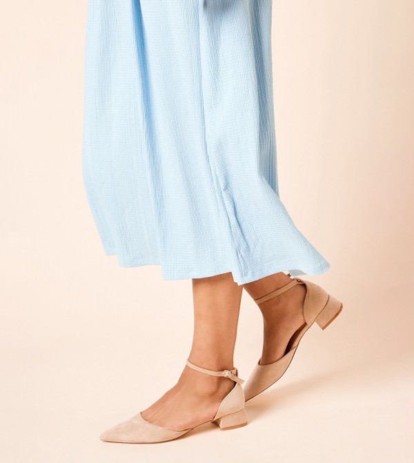 Bennie Faux Suede Pointed Block Heel Pumps