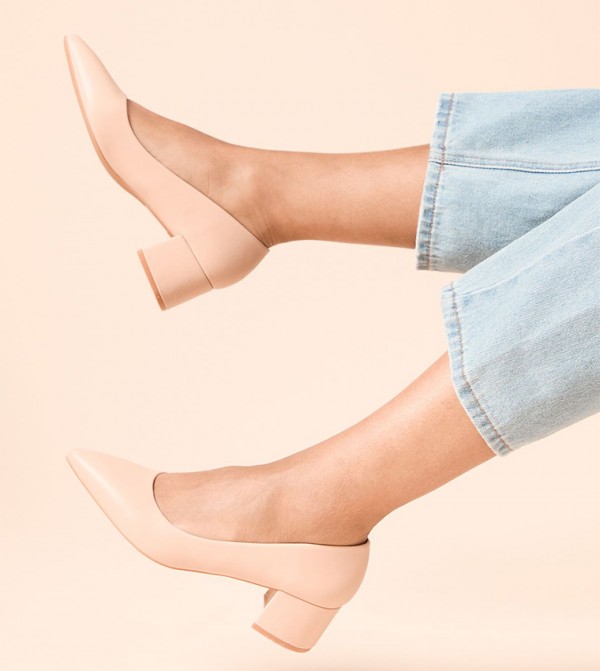 Belinda Faux Leather Pointed Toe Block Heel Pumps