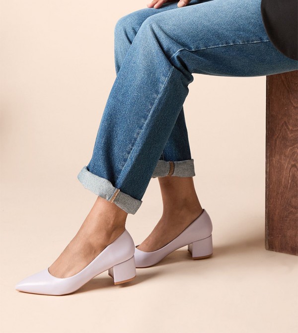 Belinda Faux Leather Pointed Toe Block Heel Pumps
