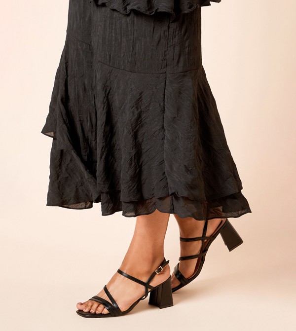 Sophie Faux Leather Asymmetric Strap Block Heel Sandals