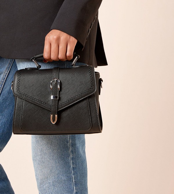 Buckle Detail Top Handle Bag