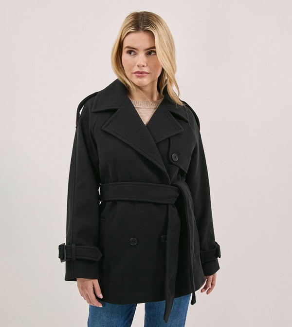 Solid Belted Long Sleeves Coat