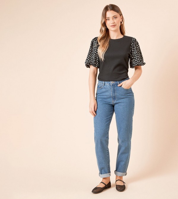 Polka Dots Puff Sleeves Top