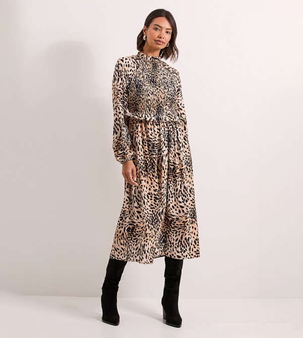 فستان ميدي مزموم بطبعة