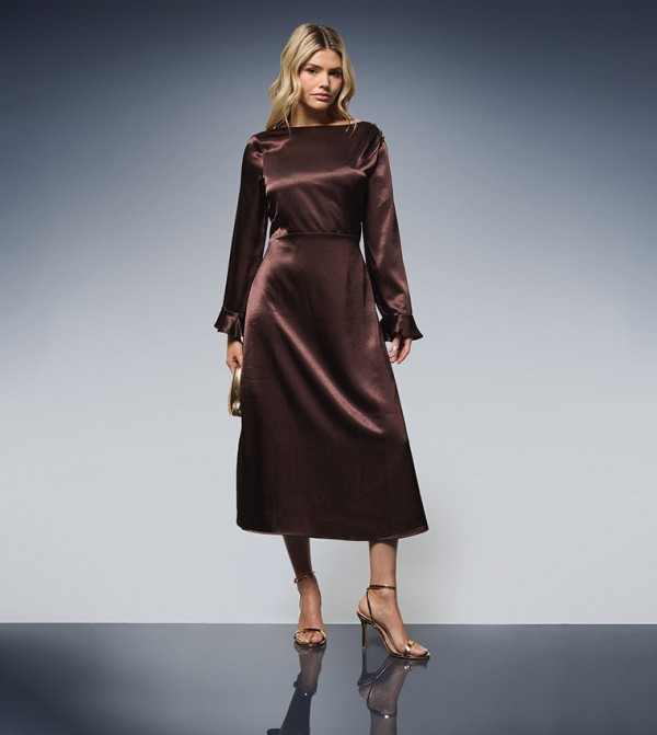 DP Luxe Metallic Satin Midi Dress