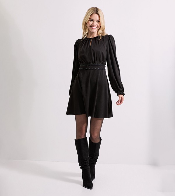 Stud Detail Waist Jersey Mini Dress