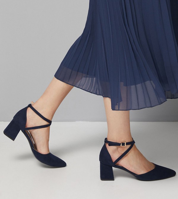 MILLIE Wide Fit Comfort Faux Suede Cross Strap Pumps