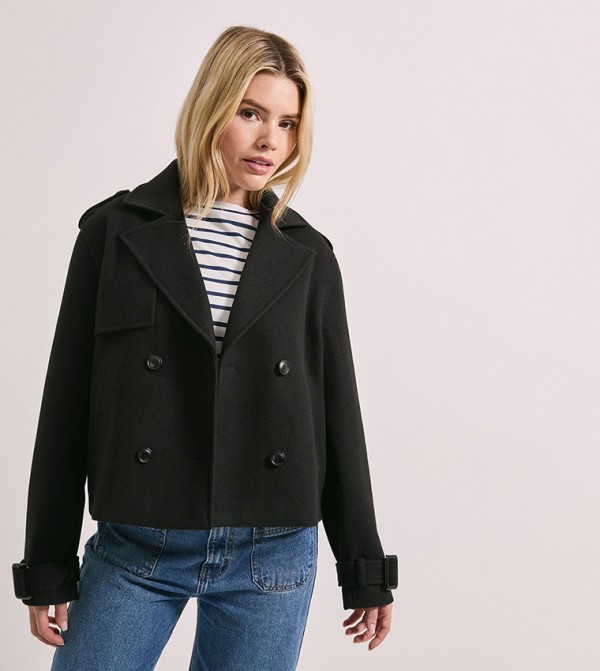Solid Faux Wool Trench Coat