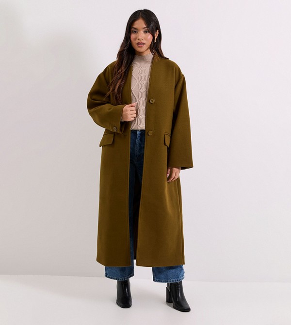 كوت صوف صناعي بلا ياقة للمقاسات الصغيرة