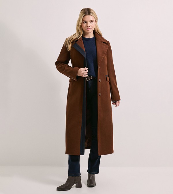 Contrast Detail Single Breasted Coat