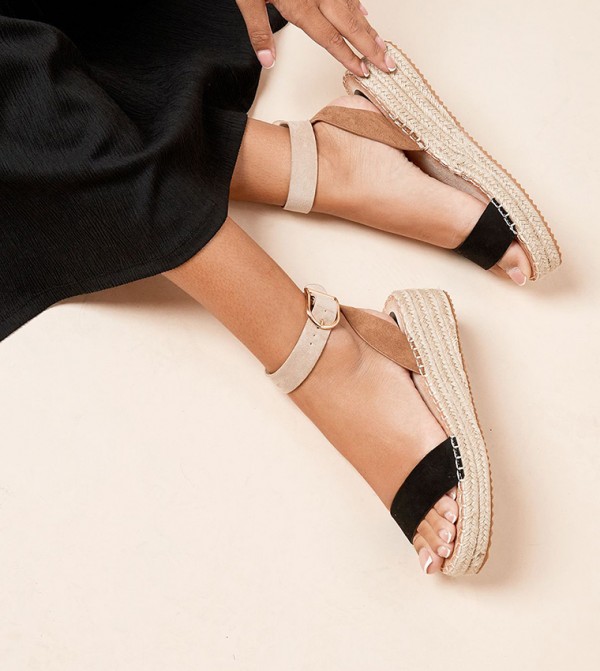 RIVA Faux Suede Strap Espadrille Wedges