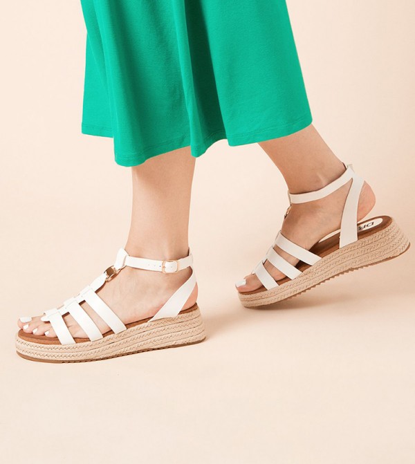 Rover Faux Leather T-Bar Espadrille Wedge Sandals