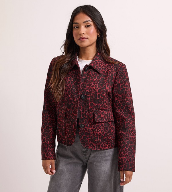 Petite Animal Print Pocket Detail Jacket