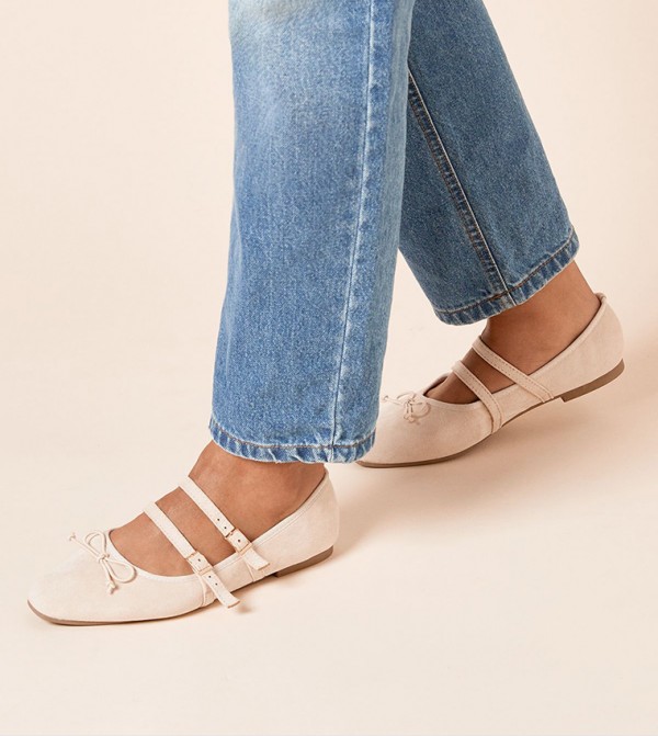 Margaret Faux Suede Cross Strap Mary Jane Flat Shoes