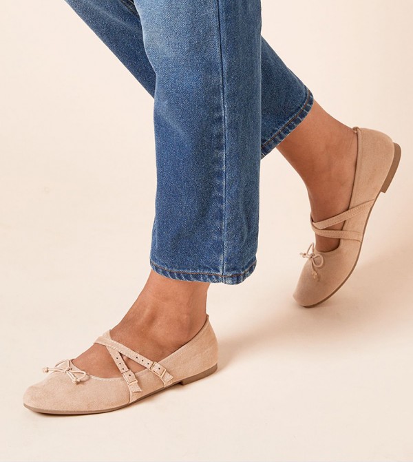 Margaret Faux Suede Cross Strap Mary Jane Shoes
