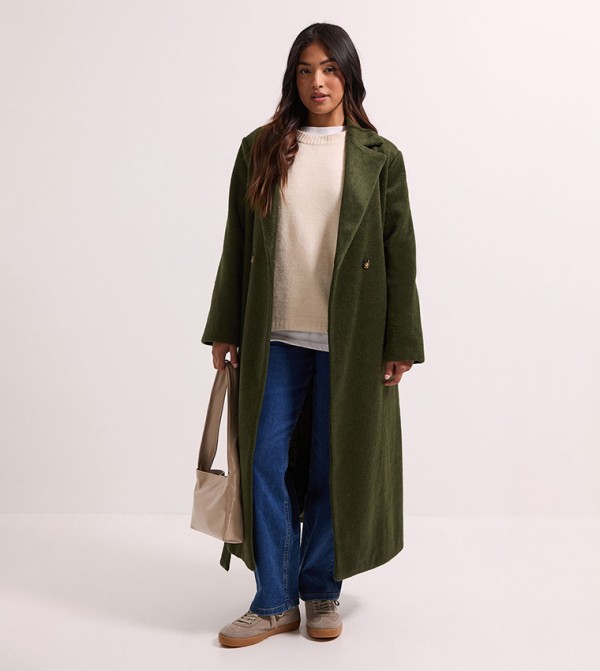 Petite Belted Long Sleeves Coat