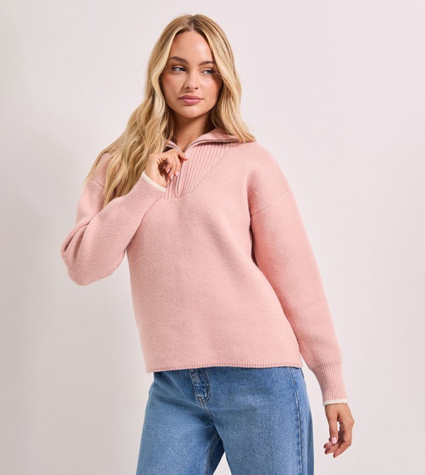 Zipper Neck Knitted Jumper