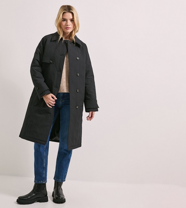 Long Sleeves Collar Detail Quilted Coat