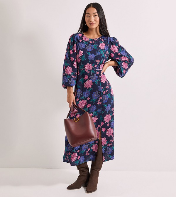 Petite Floral Patterned Split Midi Dress