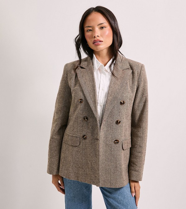 Open Collar Double Breasted Blazer