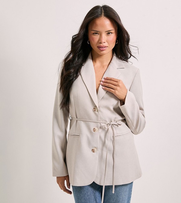 Tie Waist Single Breasted Blazer