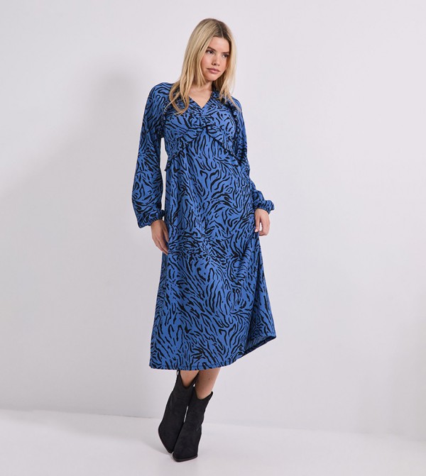 Zebra Print Empire Seam Frill Detail Jersey Midi Dress