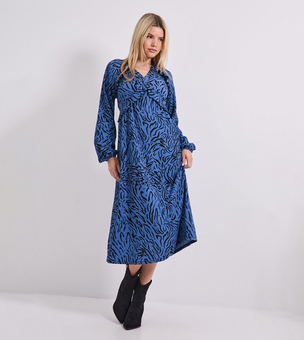 Zebra Print Empire Seam Frill Detail Jersey Midi Dress