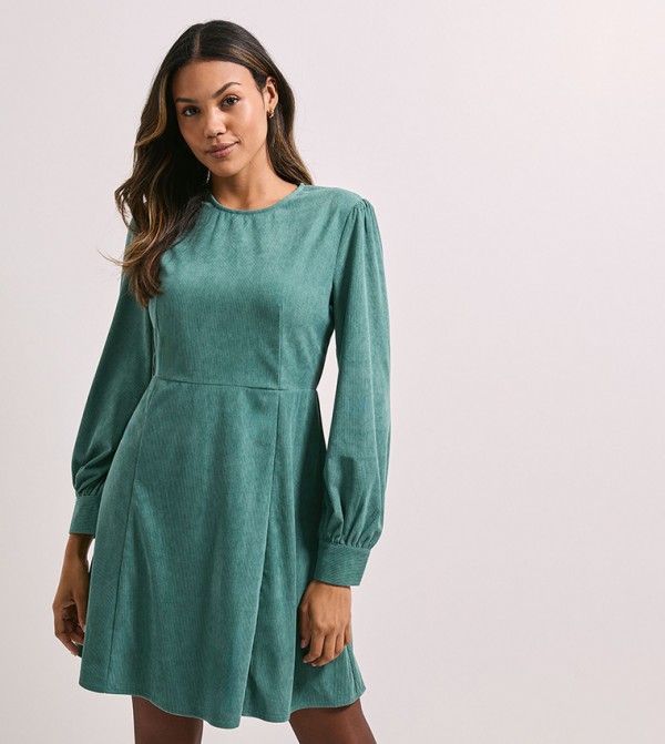 Solid Seam Detail Cord Mini Dress