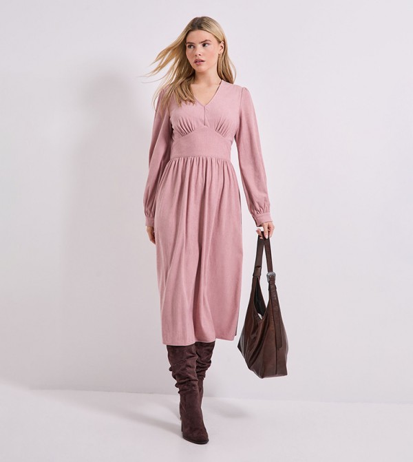 Empire Seam Detail Blouson Sleeves Midi Dress