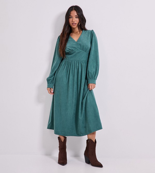 Petite Empire Seam Detail Blouson Sleeves Midi Dress