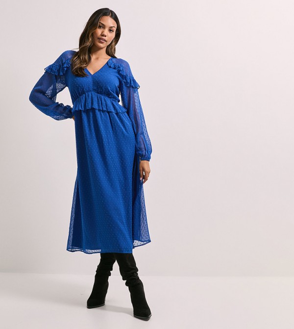 Frill Shoulder Detail Midi Dress